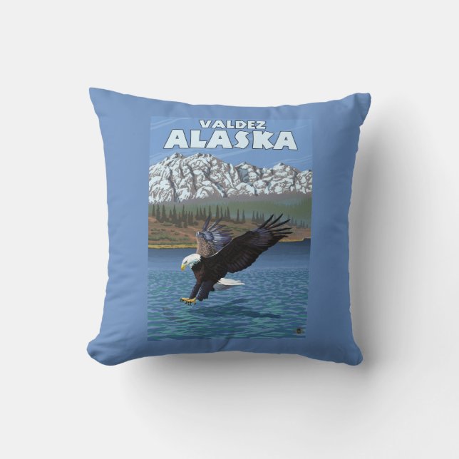 Bald Eagle Diving - Valdez, Alaska Throw Pillow (Front)