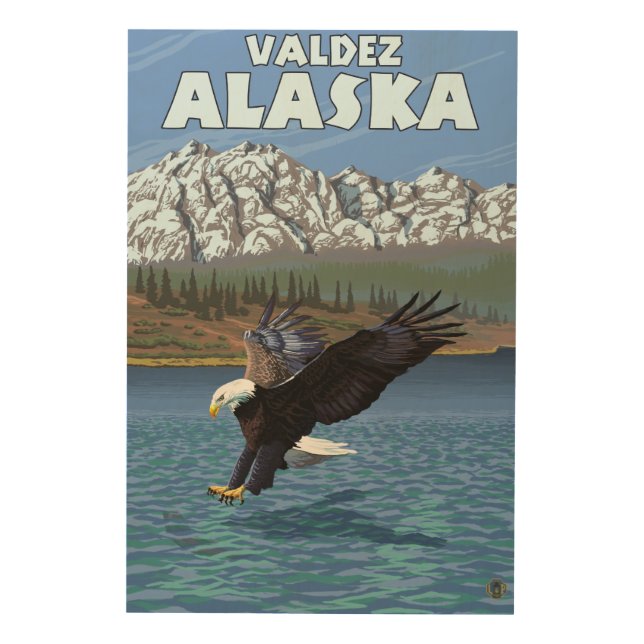 Bald Eagle Diving - Valdez, Alaska Wood Wall Art (Front)