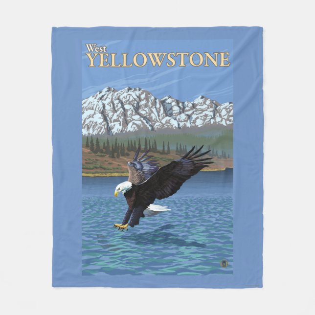 Bald Eagle Diving - West Yellowstone, MT Fleece Blanket (Front)
