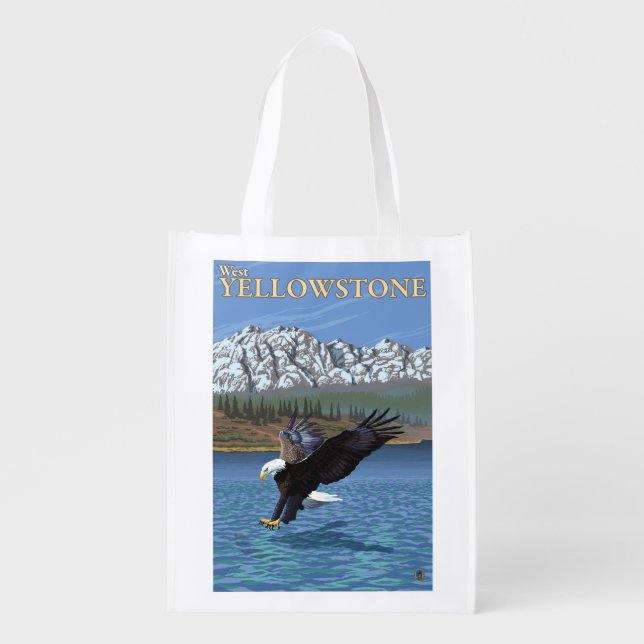 Bald Eagle Diving - West Yellowstone, MT Grocery Bag (Front)