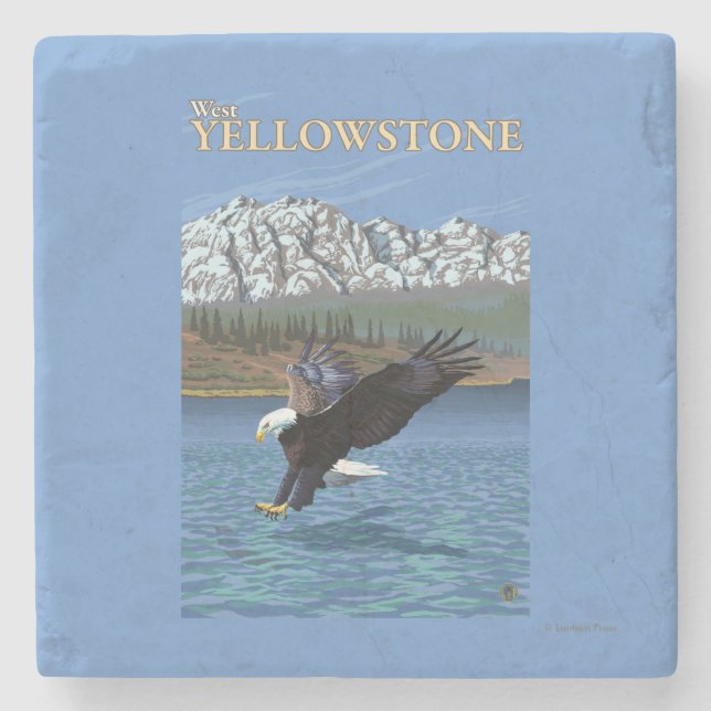 Bald Eagle Diving - West Yellowstone, MT Stone Coaster (Front)