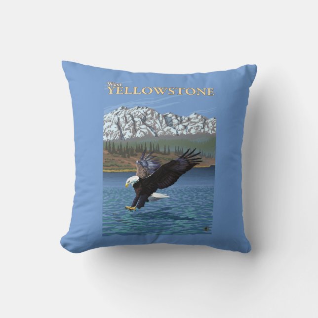 Bald Eagle Diving - West Yellowstone, MT Throw Pillow (Front)