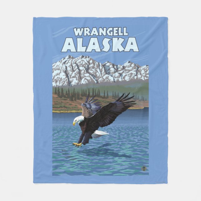 Bald Eagle Diving - Wrangell, Alaska Fleece Blanket (Front)