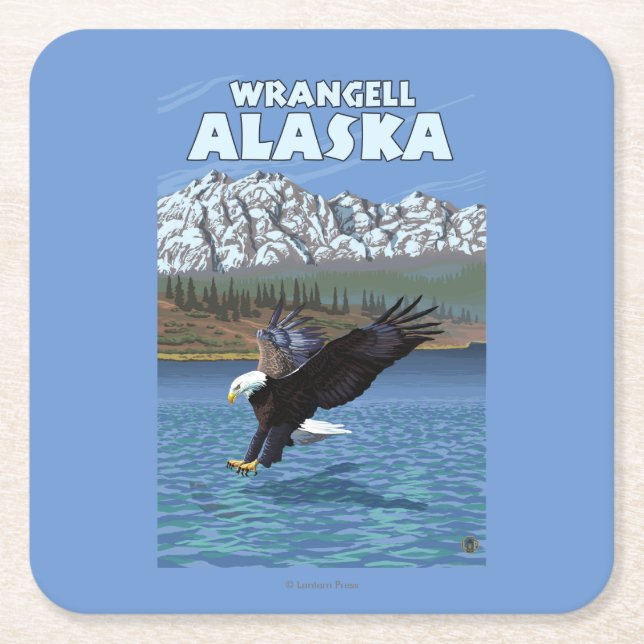 Bald Eagle Diving - Wrangell, Alaska Square Paper Coaster (Front)