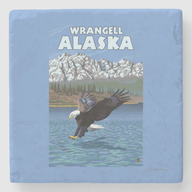 Bald Eagle Diving - Wrangell, Alaska Stone Coaster (Front)