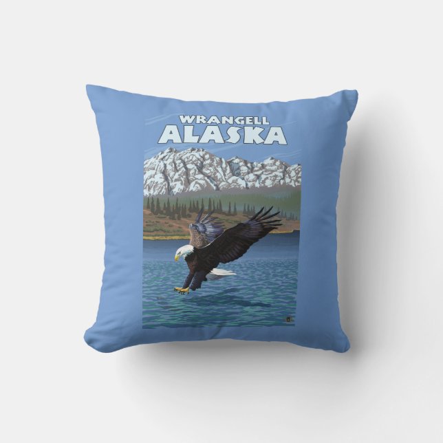 Bald Eagle Diving - Wrangell, Alaska Throw Pillow (Front)