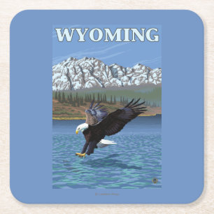 Bald Eagle Diving - Wyoming Square Paper Coaster