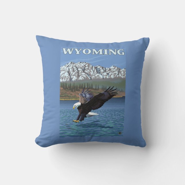 Bald Eagle Diving - Wyoming Throw Pillow (Front)