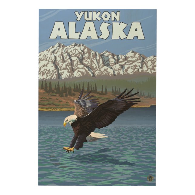 Bald Eagle Diving - Yukon, Alaska Wood Wall Art (Front)