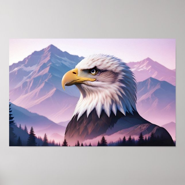 Bald Eagle Double Exposure Animal Nature Wildernes Poster (Front)