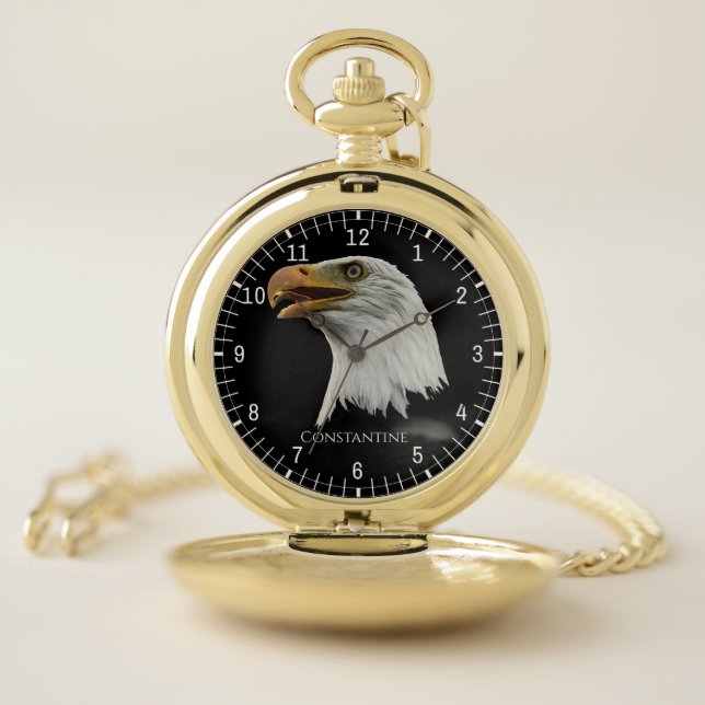 Bald Eagle elegant customizable Pocket Watch (Inside)