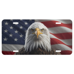 Bald Eagle Face American Flag License Plate