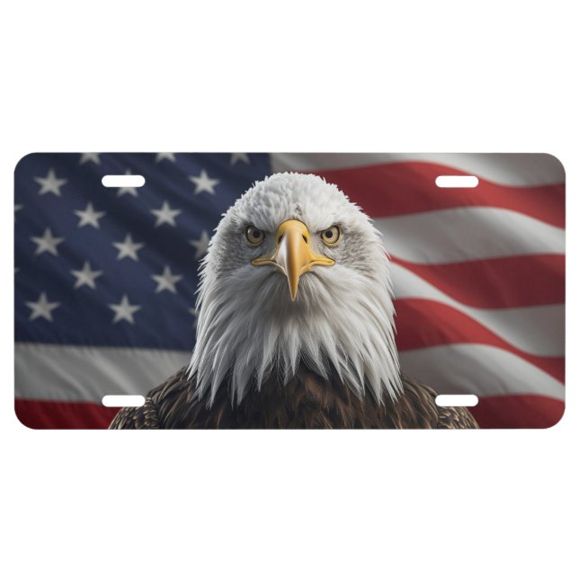Bald Eagle Face American Flag License Plate (Front)