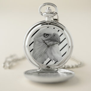 Bald Eagle Face Oil Paint, Pocket Watch