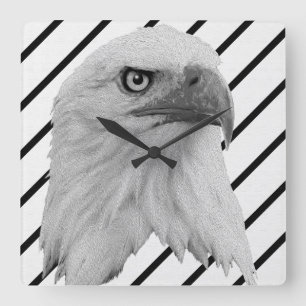 Bald Eagle Face Oil Paint, Square Wall Clock