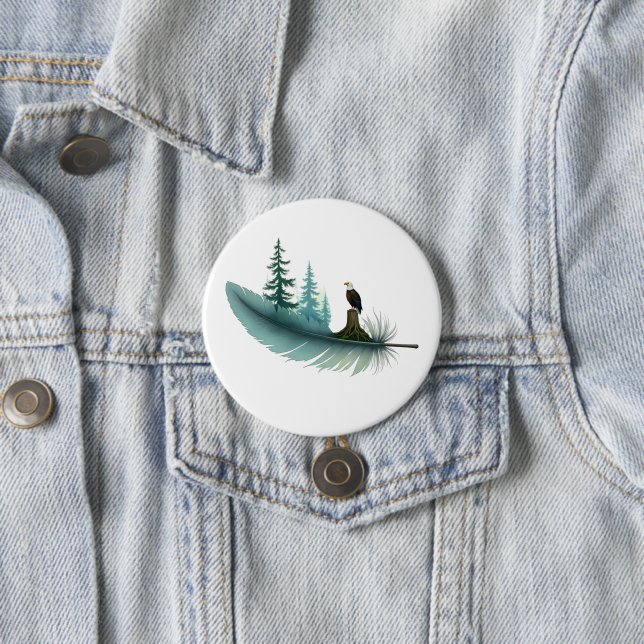 Bald Eagle Feather and Trees Button (In Situ)