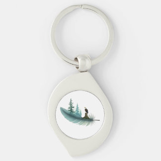 Bald Eagle Feather and Trees Keychain
