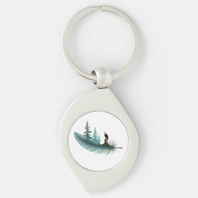 Bald Eagle Feather and Trees Keychain (Front)