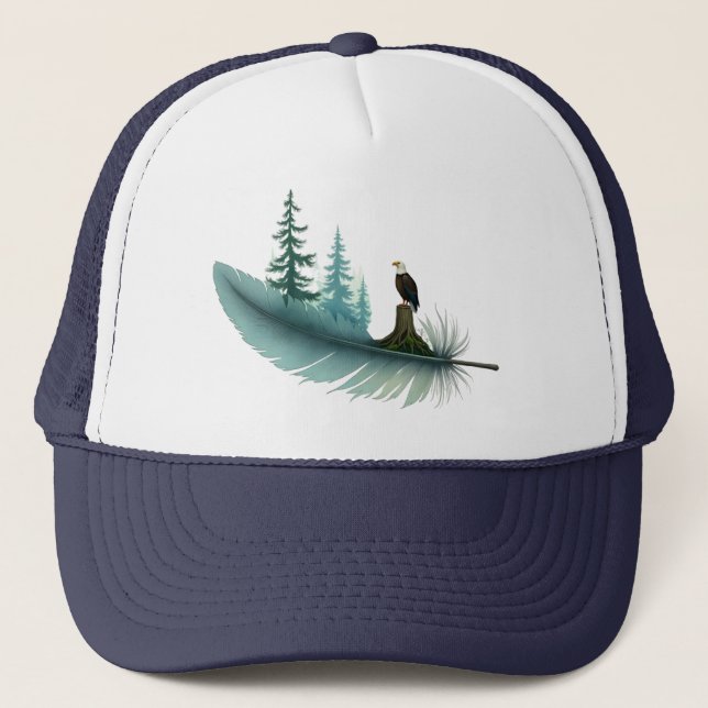 Bald Eagle Feather and Trees Trucker Hat (Front)
