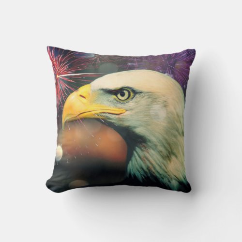 Bald Eagle Fireworks Throw Pillow