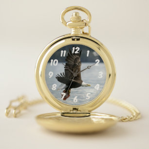 Bald Eagle Fish Retrieval Pocket Watch