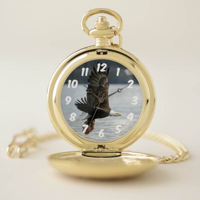 Bald Eagle Fish Retrieval Pocket Watch (Inside)