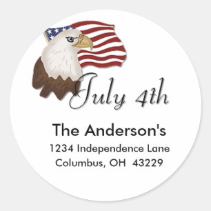 Bald Eagle & Flag July 4th Address Label/Stickers Classic Round Sticker