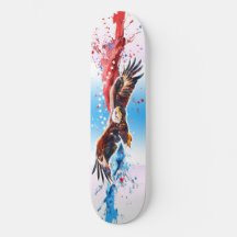 Bald Eagle Flies over a splash of red, white &blue