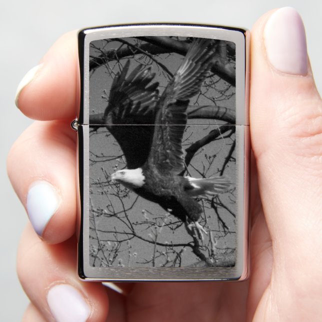 Bald Eagle Flight BW Zippo Lighter (In Hand)