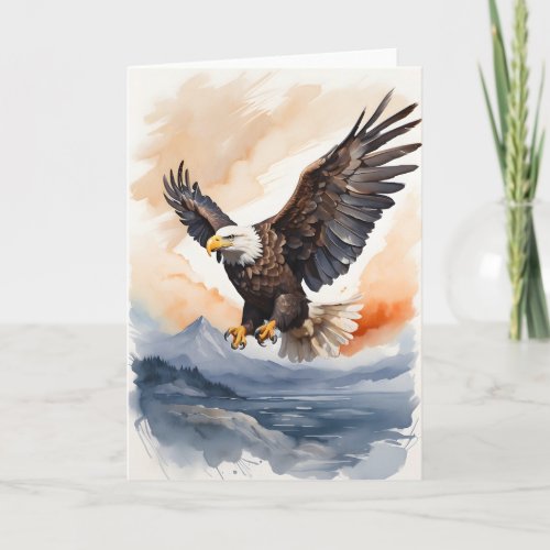 Bald Eagle Flying Above the Ocean Blank Card