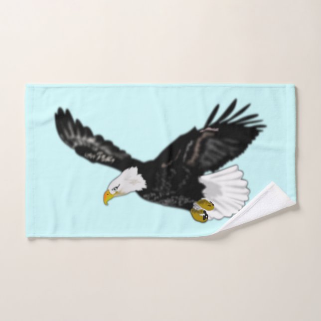 Bald Eagle Flying Blue Bath Towels - Custom Colors (Hand Towel)