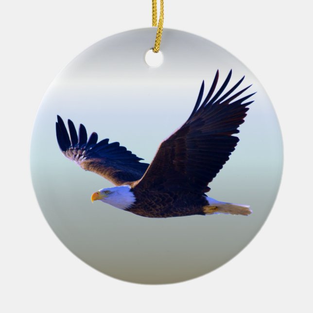 Bald Eagle Flying Ceramic Ornament (Front)