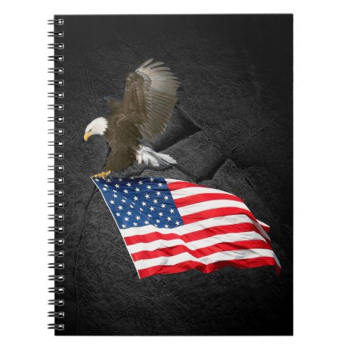 Bald Eagle Flying Flying With Flag Notebook