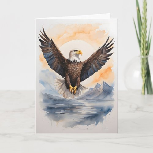 Bald Eagle Flying High Above the Ocean Blank Card