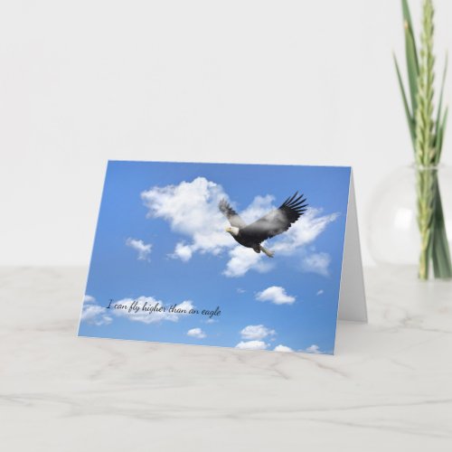 Bald Eagle flying in clouds Card