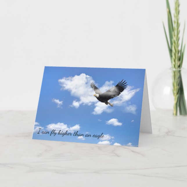 Bald Eagle flying in clouds Card (Front)