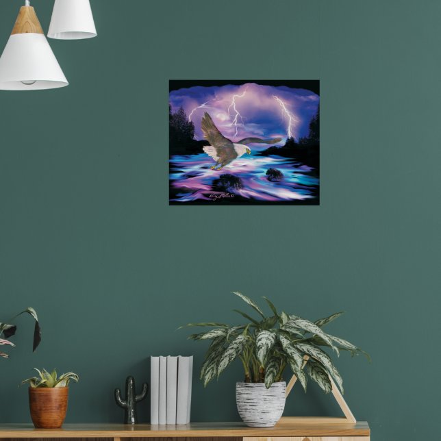 Bald Eagle Flying Over River Poster (Living Room 1)