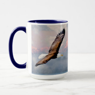Bald Eagle Flying Over Snowcapped Mountains Blue Mug