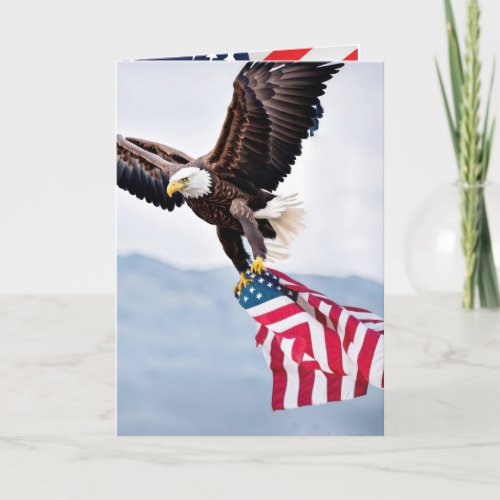 Bald Eagle Flying With a Flag Dad Card