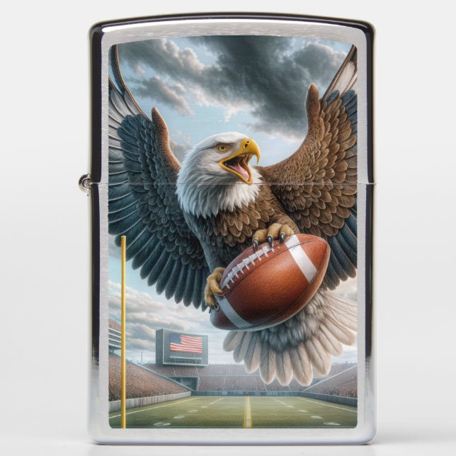 Bald Eagle Flying With a Football Zippo Lighter (Front)