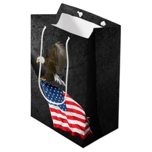 Bald Eagle Flying With American Flag Medium Gift Bag