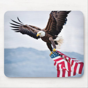Bald Eagle Flying With American Flag Mouse Pad