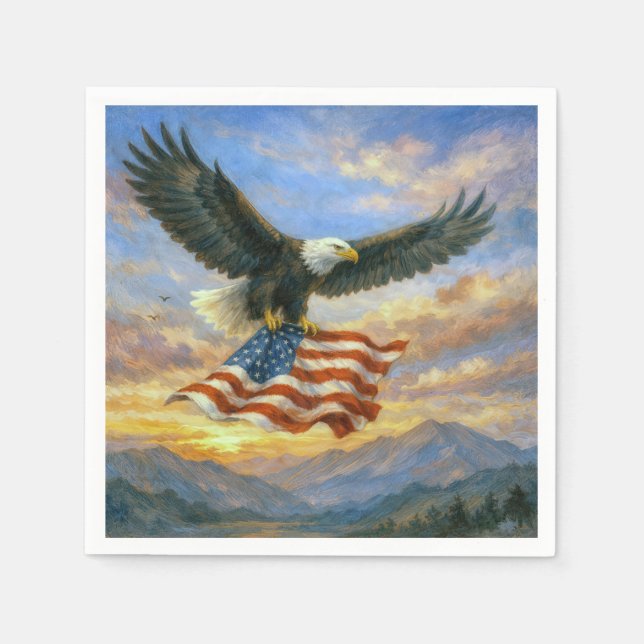 Bald Eagle Flying With American Flag Napkins (Front)