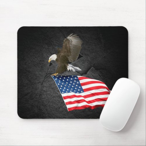 Bald Eagle Flying With an American Flag Mouse Pad
