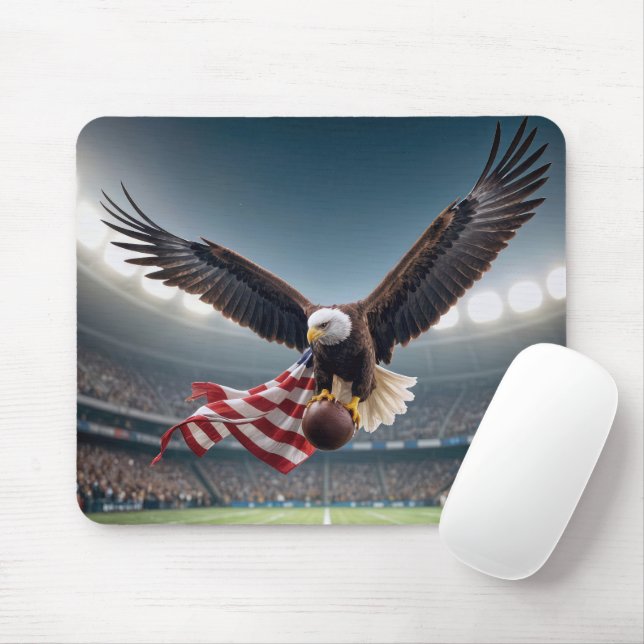 Bald Eagle Flying With Football and Flag Mouse Pad (With Mouse)