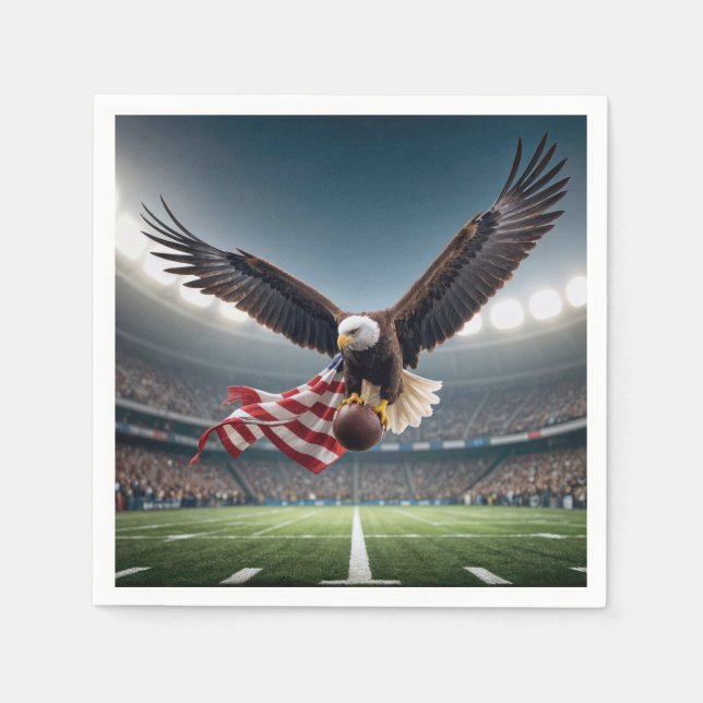 Bald Eagle Flying With Football and Flag Napkins (Front)