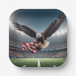 Bald Eagle Flying With Football and Flag Paper Plates