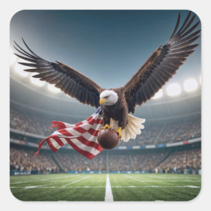 Bald Eagle Flying With Football and Flag Square Sticker