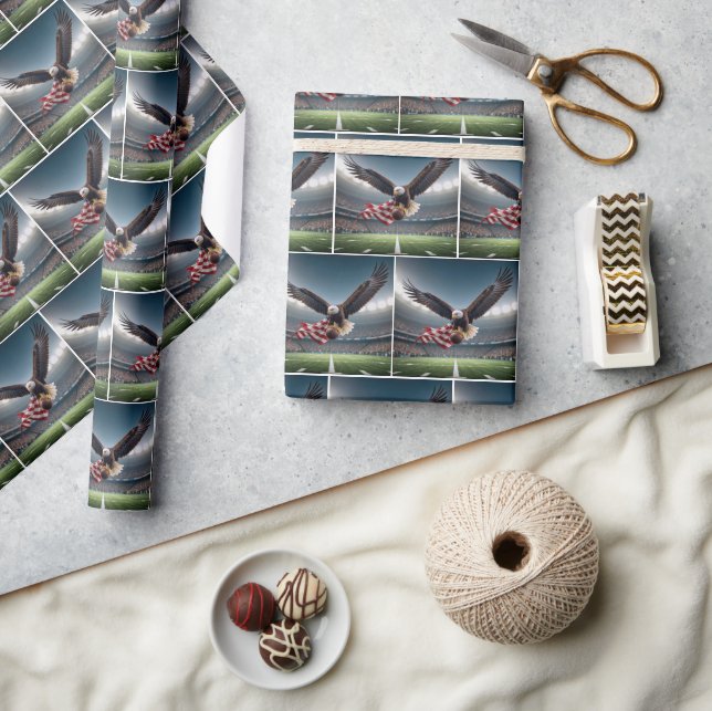 Bald Eagle Flying With Football and Flag Wrapping Paper (Crafts)