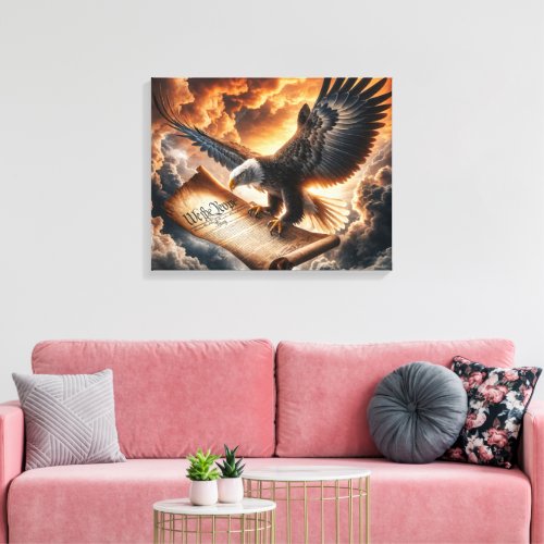 Bald Eagle Flying With US Constitution Canvas Print